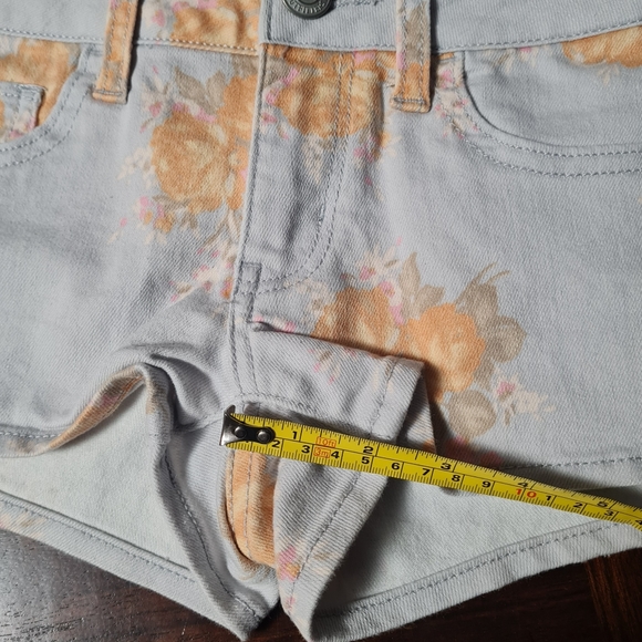 American Eagle Denim Shorts Light Blue/Orange Floral Stretch Size 6 - Picture 10 of 14